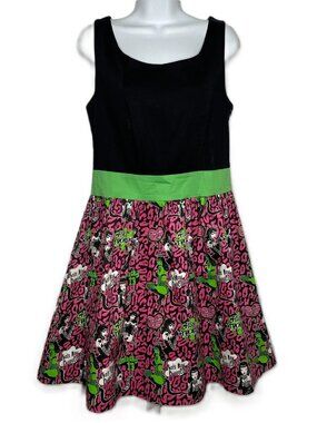 Too Fast Gracie Swing Dress Size L Cats Meow Pink Green Leopard Psychobilly